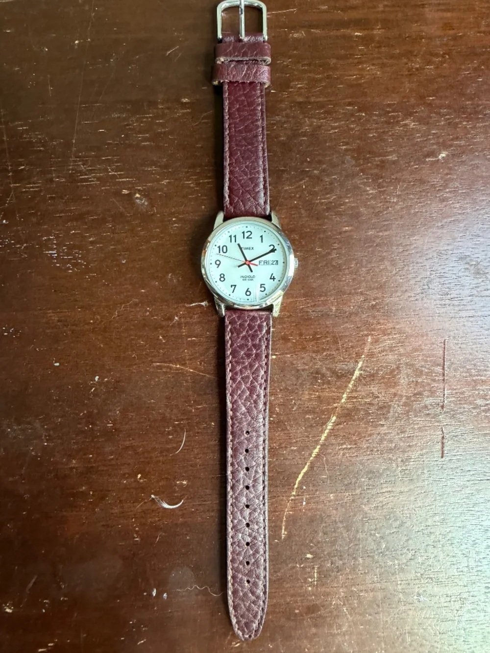 Timex T2004i analog watch with leather strap